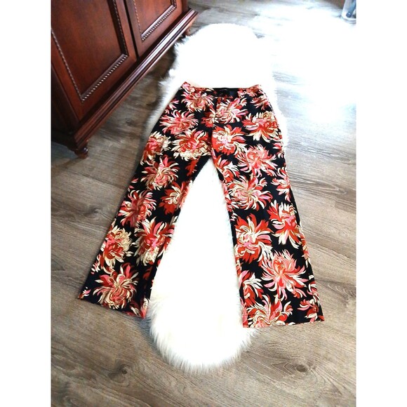 Who What Wear Women's Size 32" M Wide Leg Black Floral Pants Side & Back Pockets - Picture 7 of 11